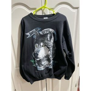 Vintage 90s Wolf Sunrise Sportswear Single Stitch SweatShirt Black Daniel Murray